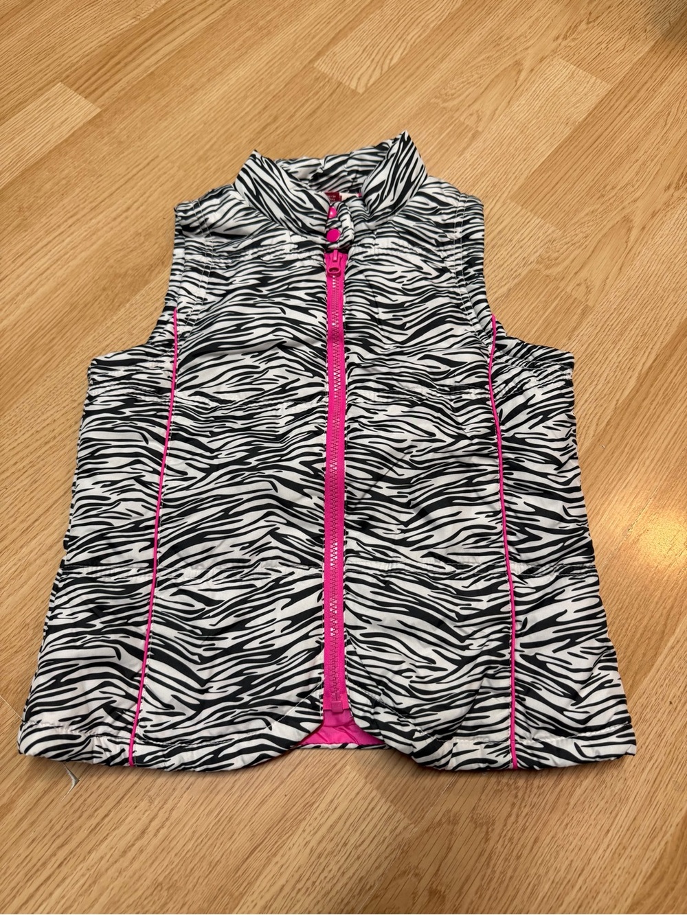 LEI Girls Zebra Print Puffer Vest Black White Pink Full Zip Size L 10/12